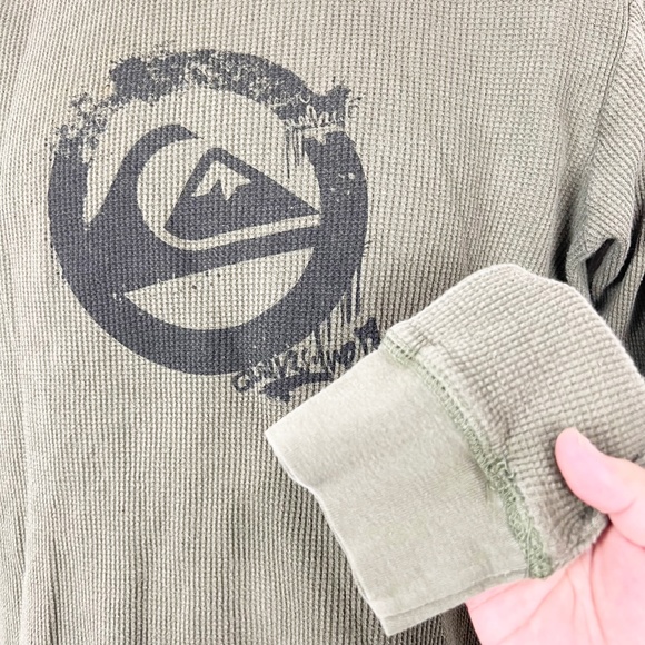 Quicksilver Green Waffle Knit Pullover Sweatshirt Thermal Sweater Men's Medium - Picture 7 of 10